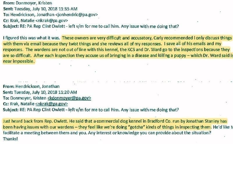 PA official describing the Breeder of Merit couple as,"very difficult and accusatory"